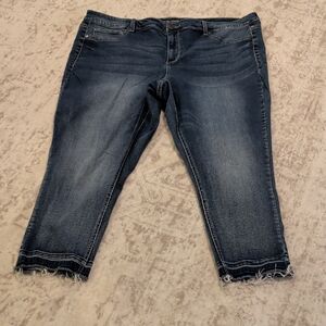 Maurices Dark Blue Cropped Jeans with Frayed Hem